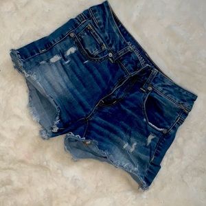 EUC American Eagle X midi distressed denim shorts